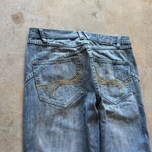 Baggy Delf Skull Embroidered Wide Leg Southpole Styl Y2K Vintage Denim Jeans 36